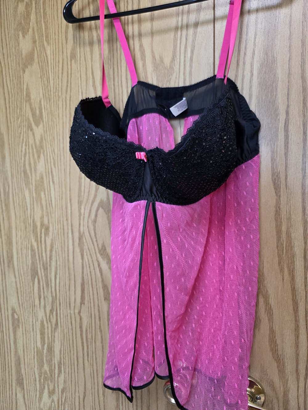 Cacique Black & Hot Pink Lace Babydoll Chemise